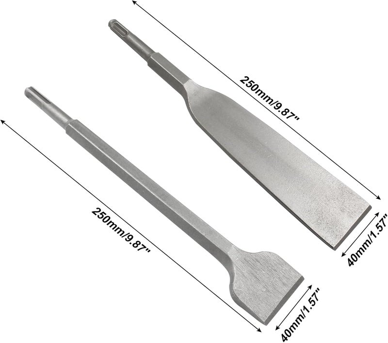 LDEXIN 2Pcs SDS Plus Tile Chisel and Flat Chisel 1.57 Inch Wide for Concrete Masonry Stone, 10 Inch (250mm) Long - Image 3